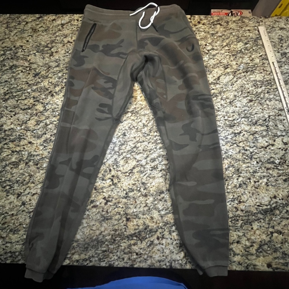ASRV Technical Sportswear Mens Camo Joggers Green Camouflage Sweatpants Large